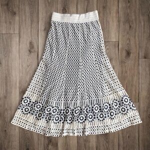 Lapis White and Navy Floral Maxi Skirt